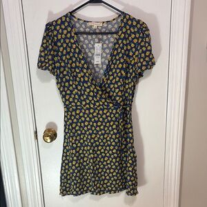 NWT PacSun Floral Faux Wrap Dress in Blue and Yellow